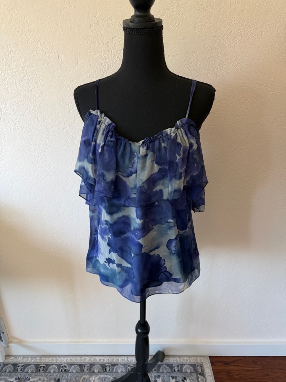EUC REBECCA TAYLOR SILK Women’s Blue Ruffled Spaghetti Strap Top SIZE 4
